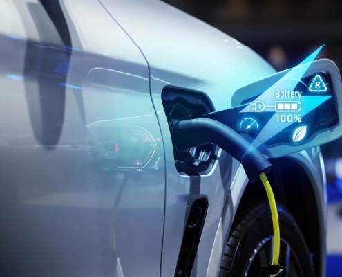 conector de auto eléctrico mostrando carga lenta de batería en proceso